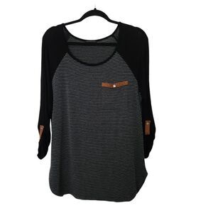 Staccato Womens Roll Tab Sleeve Striped Body Solid Sleeve Top NO SIZE TAG